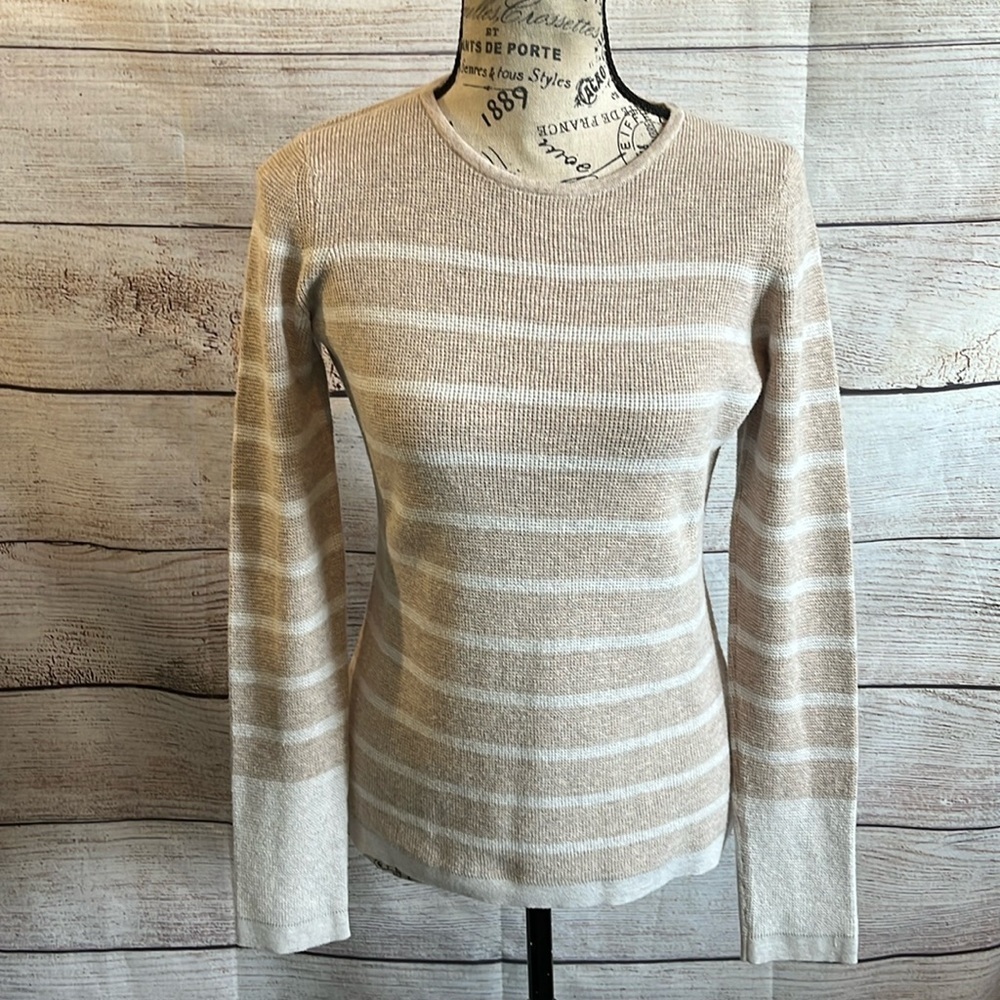Kinross Thermal Pullover Sweater Cotton & Cashmere Blend Tan White Size Small
